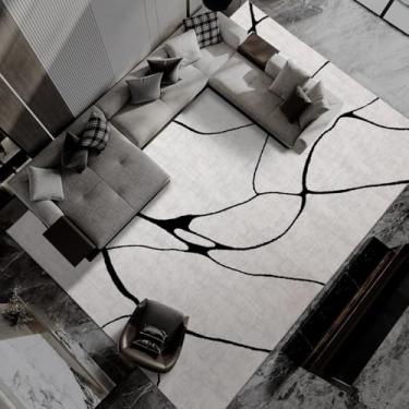 Imagem de YIHOUSE Tapete de área lavável moderno para sala de estar e quarto - Tapete grande abstrato preto e branco antiderrapante ultrafino para decoração de casa (deformação, 2,5 x 30,5 cm)