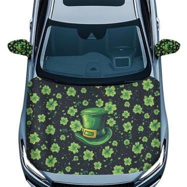 Imagem de CLOHOMIN Capa de capô de carro chapéu verde capa completa folha verde capa de espelho retrovisor automotivo carros sedãs capas retrovisoras pacote com 3 acessórios exteriores de carro dia de São