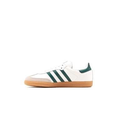 Imagem de adidas Samba Og J 3-Stripes 60S Retro Contraste Tênis (Branco Verde, EUA 5,5), Branco nuvem, verde universitário/chiclete, 18