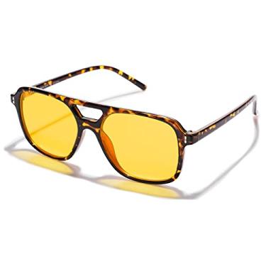 Imagem de VANLINKER Óculos de sol aviador quadrado retrô vintage anos 70 para mulheres e homens VL9611X, Armação tartaruga/lente amarela, Medium
