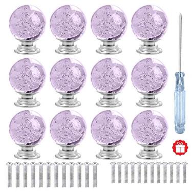 Imagem de ANJUU 12 maçanetas de armário de vidro bolha de cristal de forma redonda de 30 mm com parafusos, puxador de gaveta usado para cozinha, cômoda, porta, armário (roxo)