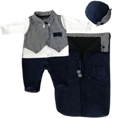 Imagem de Saída de Maternidade Gravatinha Marinho Plush 4 peças - Tieloy, P