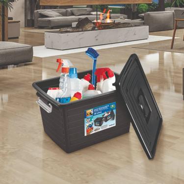 Imagem de Caixa organizadora Preta com Tampa e Trava Prata 30 Litros Arqplast