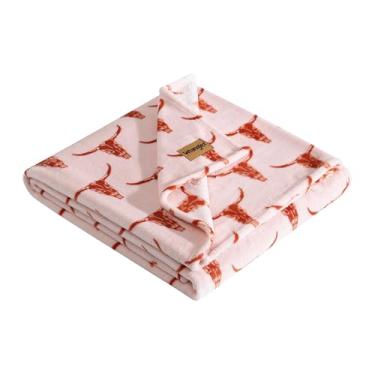 Imagem de Wrangler - Cobertor, roupa de cama de lã macia de pelúcia, inspirado em Yellowstone, decoração ocidental para cama ou sofá (cabeça de boi, pêssego, 127 cm x 178 cm)