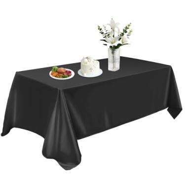 Imagem de KINREEB Toalha de mesa de cetim 147 x 260 cm, toalha de mesa retangular lavável, capa de mesa de tecido liso, decoração de mesa de seda brilhante para jantar, cozinha, festa, casamento, banquete,