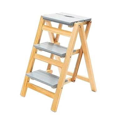 Imagem de Escada dobrável Banco para escada de 3 degraus, escada dobrável de madeira maciça, escada portátil leve com pedal largo antiderrapante, banco largo para biblioteca, escritório, casa, 330 libras Banco