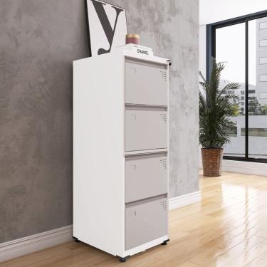 Imagem de Gaveteiro Arquivo para Escritório em Aço 4 Gavetas Branco/Cinza