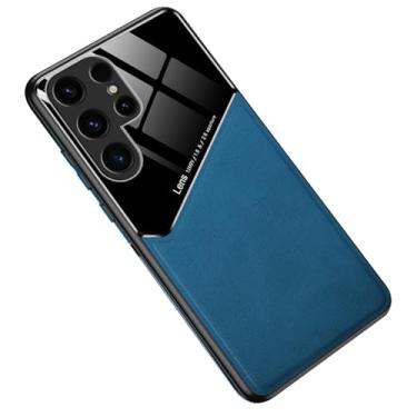 Imagem de LYJSMGZ Capa antiqueda para Samsung Galaxy S25 Ultra/S25 Plus/S25, capas de couro executivas finas e macias com suporte para sucção magnética de veículos, azul, S25