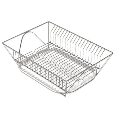 Imagem de Escorredor de pratos durável escorredor de pratos rack de metal filtro escorredor de utensílios cesto de drenagem para pia com bandeja de drenagem para balcão de mesa