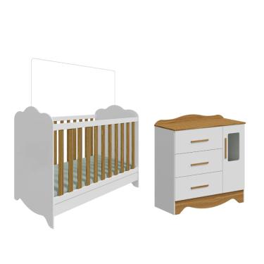 Imagem de Kit Berço e Cômoda com Sapateria Moveis Peroba Clara mdf Amadeirado