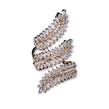 Imagem de Anel Feminino Religioso "Ramos de Hissopo" Ajustável em Cobre com Zircônias – Proteção Espiritual e Purificação - Acompanha Bolsa de Veludo