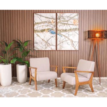 Imagem de Conjunto 2 Poltronas Estofadas para Sala em Madeira Maciça Cléo Cinza Claro - Straub Web
