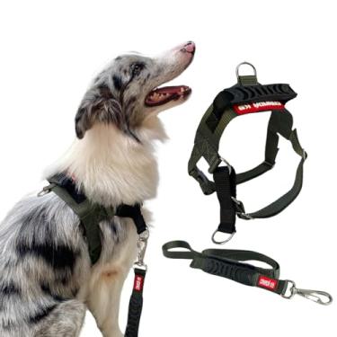 Imagem de Coleira Peitoral Anti-puxão com Guia para Cães Fortes Tamanho M - Canadá K9 (verde-militar)