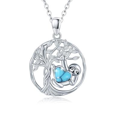Imagem de Colar de árvore da vida preguiça para o dia das mães, prata esterlina 925, preguiça, árvore da vida, pingente de cristal azul, joia de animal fofo, presente de formatura de aniversário para mãe, mãe