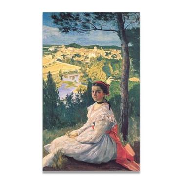 Imagem de Vista da vila de Castelnau-Le-Lez por Frederic Bazille famosas pinturas a óleo reprodução em tela impressões em tela arte de parede para decoração moderna de sala de estar de família 80 x 50 cm