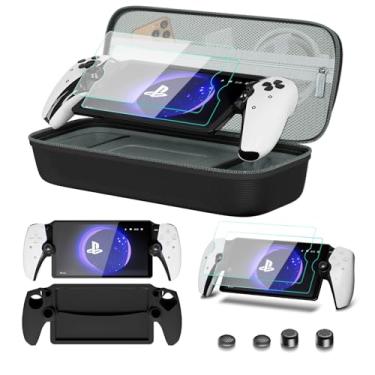 Imagem de bibuks Acessórios 8 Em 1 Compatíveis Com Playstation Portal, Estojo De Transporte Para Ps Capa Protetora Silicone Macio Ps5 2 Protetores Tela 4 Apoios O Polegar (Preto)