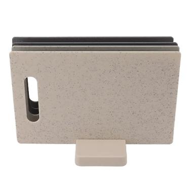 Imagem de Conjunto de tábua de corte, tábuas de corte, 4 peças de tábua de cortar de plástico multiuso de grau alimentício com rack de armazenamento para carne, legumes e frutas