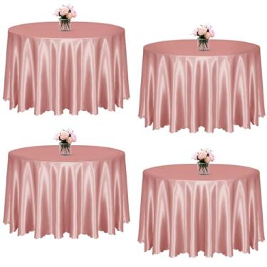 Imagem de KKJIAF Pacote com 4 toalhas de mesa redondas de cetim ouro rosa, 224 cm, sobreposição, toalha de mesa de jantar de cetim sedoso para decoração de banquetes de casamento, buffet, festas