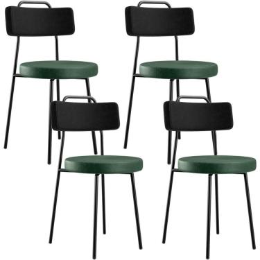 Imagem de Kit 04 Cadeira Estofada Para Sala Jantar Barcelona L02 Couríssimo Preto Facto Verde Musgo