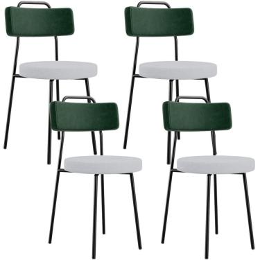 Imagem de Kit 04 Cadeiras Decorativa Estofada Sala Jantar Barcelona L02 Facto Verde Musgo Linho Cinza - Lyam