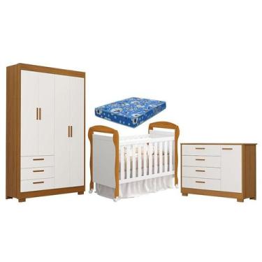 Imagem de Quarto de Bebê Zaki e Berço Americano Danny Branco Acetinado Savana co