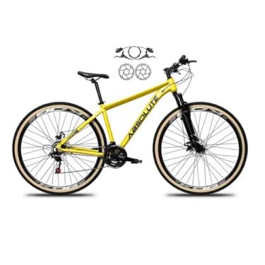 Imagem de Bicicleta Aro 29 Absolute Nero 5 24v Cabos Internos Alumínio Freios a Disco Hidraulico Garfo Suspensão com Pneu Faixa Bege (Amarelo, 19)