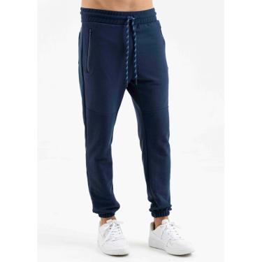 Imagem de Calça Masculina Moletom Jogger Recorte Bolso Ziper Marinho