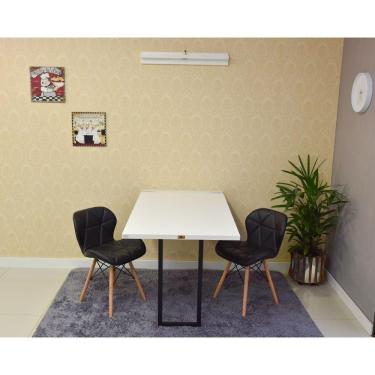 Imagem de Conjunto de Mesa Dobrável Retrátil 120x75 Branca 2 Cadeiras Slim Preta