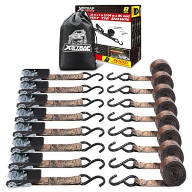 Imagem de XSTRAP STANDARD Correias catraca, força de ruptura de 408 kg, pacote com 8 tiras de amarração de catraca de 3 m, conjunto de tiras de amarração para motocicletas, aparelhos, equipamentos de gramado, correias logísticas de carga para caminhões (camuflagem)