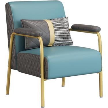 Imagem de Cadeiras De Sofá Modernas De Meados Do Século, Poltrona De Couro Com Moldura De Metal E Travesseiro Lombar, Poltrona Para Sala De Estar, Quarto, Escritório Em Casa, Light Blue, Size