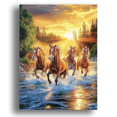 Imagem de Zariocy Kits de arte de diamante 5D para adultos, uma manada de cavalos, arte de pintura de diamante faça você mesmo, cenário animal, broca completa, cristal, bordado, pinturas, artesanato, artesanato