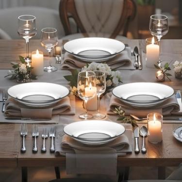 Imagem de Conjunto 4 Pratos Fundos de Vidro Milly, 22cm, Transparente, Ideal para Sopas e Massas