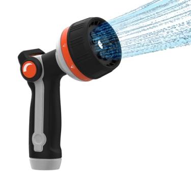 Imagem de Bocal de mangueira de jardim, bocal de mangueira de água de metal resistente com 10 padrões de pulverização ajustáveis, pulverizador manual de alta pressão com controle de fluxo para lavagem de carro