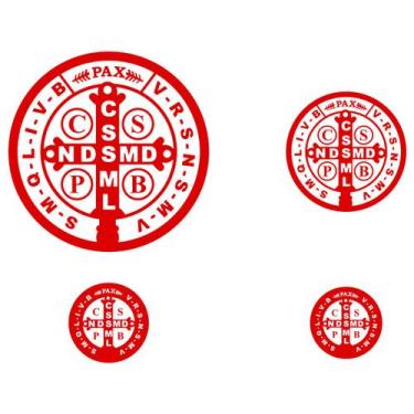 Imagem de Kit 4 Adesivos Carro Moto Casa Medalha São Bento - Vermelho - Jhow Ade