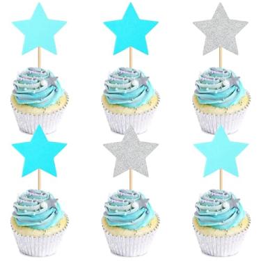 Imagem de Ercadio 36 PCS Little Star Cupcake Toppers Silver Glitter Twinkle Star Cupcake Picks Wedding Engagement Bridal Shower Baby Shower Birthday Party Cake Decorations Supplies