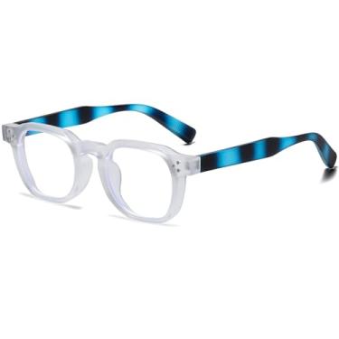 Imagem de AIEYEZO Óculos de luz azul retrô para homens e mulheres óculos quadrados com armação grossa moderna óculos de computador vintage (branco claro)