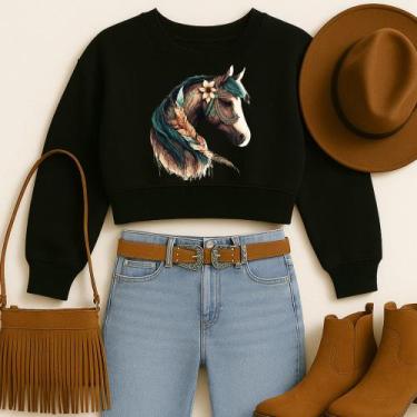 Imagem de Cropped Moletom Country Estampa Cavalo Colorido Moda Western Faroeste 