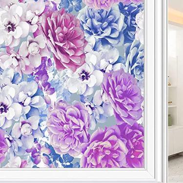 Imagem de Película de janela de privacidade de flores, textura de estilo floral, filme de vidro para sala de estar e escritório em casa, L90 x C 190 cm