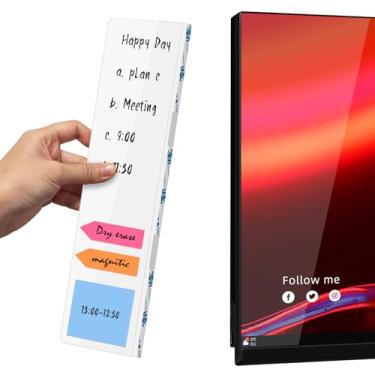 Imagem de Crpich Quadro de notas de acrílico grande – 33,5 cm x 8,4 cm, 1 pacote com suporte adesivo branco para monitor lateral, organizador de mesa com fita adesiva segura para tela