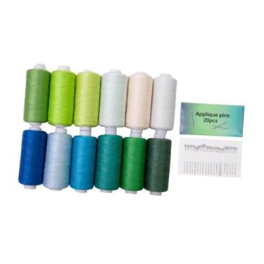 Imagem de Vaveren 12 cores de linhas de costura, linha de bordado com 20 alfinetes de costura, poliéster multiuso sortido para máquina de bordar, artesanato, Série Azul Verde