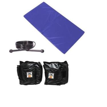Imagem de Kit Colchonete + Corda de Pular Ajustável + Par de Caneleira Tornozele