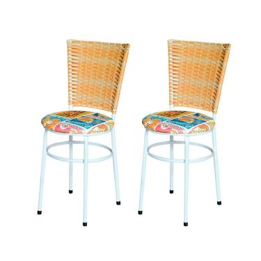Imagem de 2 Cadeiras Para Cozinha Branca Hawai Palha Assento Floral Cor:happy Hour