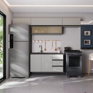 Imagem de Cozinha Modulada 5 Peças 4 Aéreos 1 Balcão Nara Cabecasa Madeiramadeira Cinza Claro