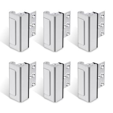 Imagem de GreaTalent Pacote com 6 fechaduras de reforço de porta de segurança doméstica, à prova de crianças, adiciona alta segurança à casa, evita entrada não autorizada, acabamento de construção de alumínio