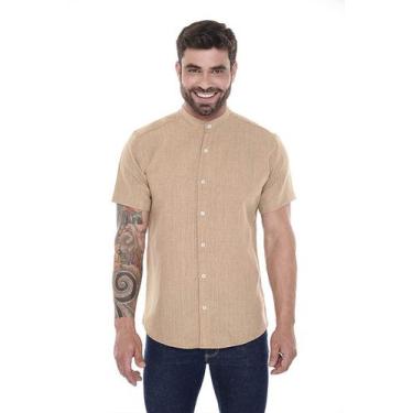 Imagem de Camisas Linho Gola Padre Bege Masculina Manga Curta - TBasics, G