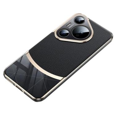 Imagem de HAOMRIYL Capa de couro para Huawei Pura 80 Ultra/80 Pro +/80 Pro/80, capa de telefone empresarial minimalista slim fit proteção de câmera com tudo incluído, preto, 80