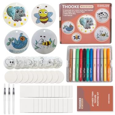 Imagem de THOOKE Kit de pintura de textura de espuma 3D mágica de 56 peças, artesanato de pintura inchada com 40 peças de papéis para crianças, conjunto de suprimentos de artes de desenho de esponja com