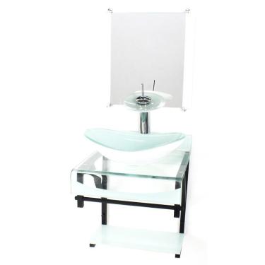 Imagem de Gabinete Vidro 40Cm Banheiro Curvado Duplo Pp Cuba Oval