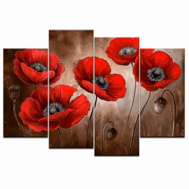 Imagem de sechars Papoulas vermelhas arte de parede pintura floral papoula impressões em tela vintage vermelho e marrom sala de estar quarto decoração