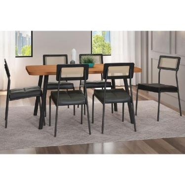 Imagem de Sala De Jantar Completa Stellar 1597 Aço C- Tampo Madeirado 160x90cm E 6 Cadeiras Lux Preto-nogal - Preto-grafite - Preto - Carraro